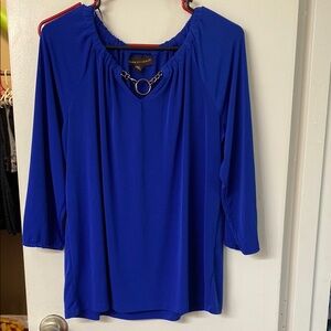 Dana Buchman Blue Embellished 3/4 Sleeve Blouse